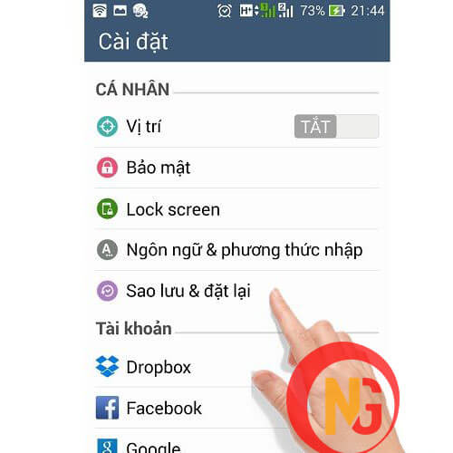 Chọn sao lưu và đặt lại