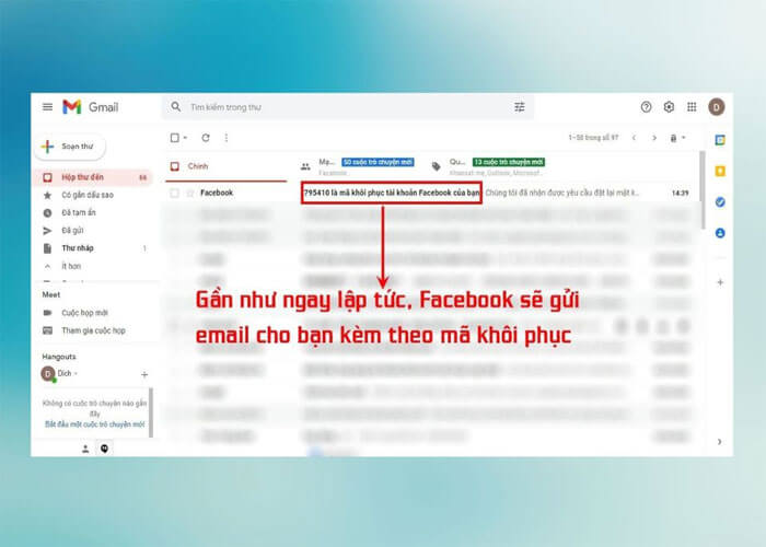 Mở Gmail nhận mã khôi phục