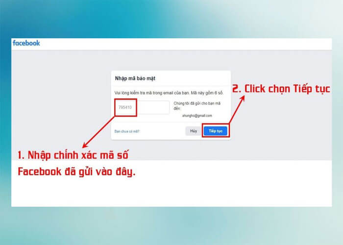 Nhập mã từ Gmail và chọn tiếp tục