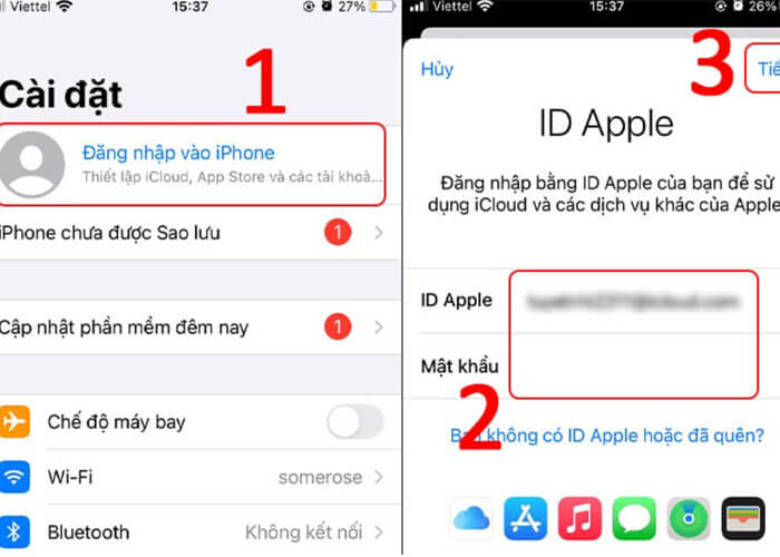 Đăng nhập iCloud trên iPhone