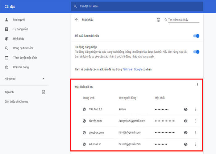 Xem mật khẩu đã lưu trên máy tính