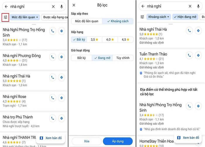 Tìm nhà nghỉ, khách sạn bằng Google Maps