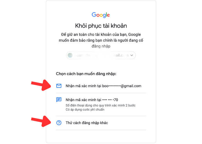 Khôi phục mật khẩu Gmail bằng Email hoặc số điện thoại